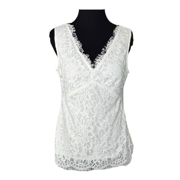 Off White Cream Womens Textured Floral Sleeveless V Neck Top Blouse Sz 4 NWT - Picture 1 of 10